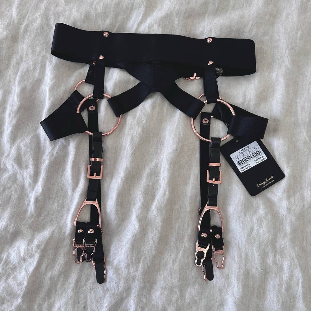 Honey Birdette Rose Gold Carter Suspenders XS